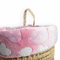 Clair De Lune Pink Heart Fleece Palm Moses Basket