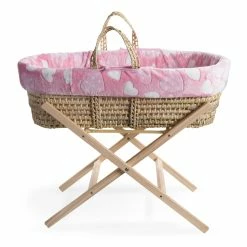 Clair De Lune Pink Heart Fleece Palm Moses Basket