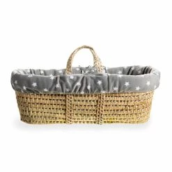 Clair De Lune Grey Star Fleece Palm Moses Basket