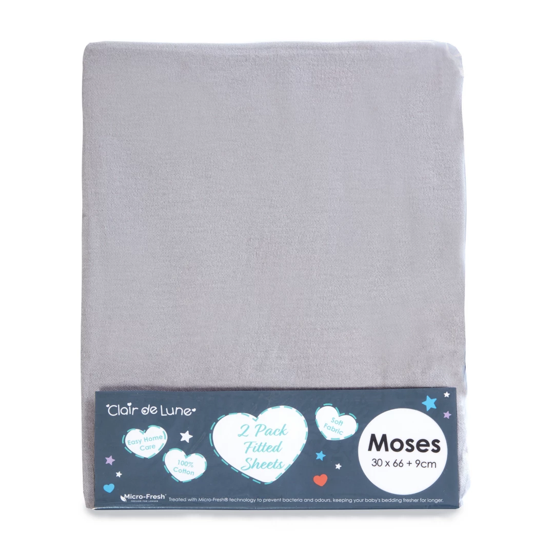 Clair De Lune Micro-Fresh® 2 Pack Fitted Moses Basket Sheets - 66 X 30 Cm