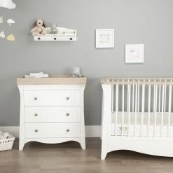 Furniture Cuddleco Clara 2pc Nursery Set - 3 Drawer Dresser/Changer & Cot Bed