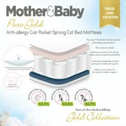 Cuddleco Mattresses Mother&Baby Pure Gold Anti-Allergy Coir Pocket Sprung Cot Bed Mattress