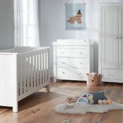 Furniture Cuddleco Aylesbury 3pc Nursery Set - 3 Drawer Dresser/Changer, Cot Bed & Wardrobe