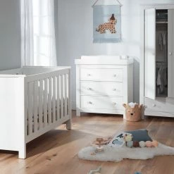 Furniture Cuddleco Aylesbury 3pc Nursery Set - 3 Drawer Dresser/Changer, Cot Bed & Wardrobe