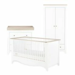 Furniture Cuddleco Clara 3pc Nursery Set - 3 Drawer Dresser/Changer, Cot Bed & Wardrobe