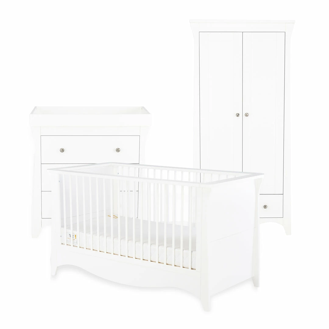 Furniture Cuddleco Clara 3pc Nursery Set - 3 Drawer Dresser/Changer, Cot Bed & Wardrobe