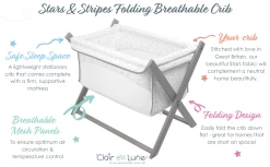Clair De Lune Stars & Stripes Folding Breathable Crib Award Winning Bedside Cribs