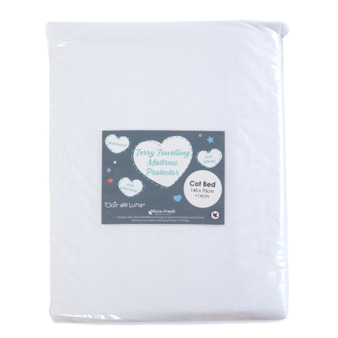 Clair De Lune Micro-Fresh® Waterproof Terry Towelling Cot Bed Mattress Protector Mattresses