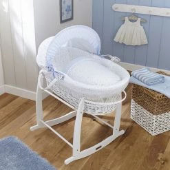 Clair De Lune Stars & Stripes White Wicker Moses Basket Moses Baskets & Stands