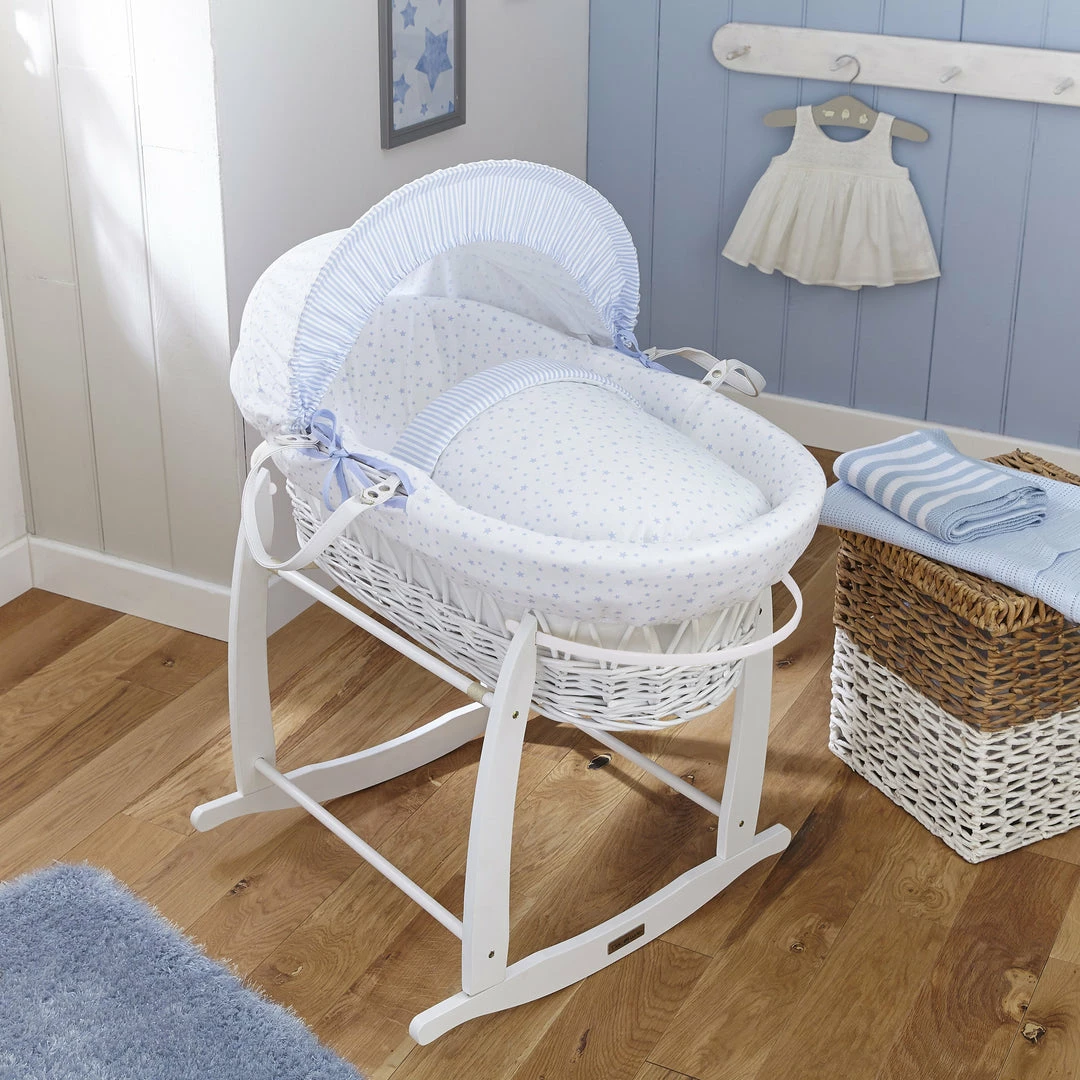 Clair De Lune Stars & Stripes White Wicker Moses Basket Moses Baskets & Stands