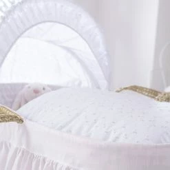 Clair De Lune Broderie Anglaise Palm Moses Basket Bedding Set (With Skirt)