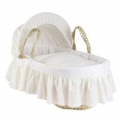 Clair De Lune Broderie Anglaise Palm Moses Basket Bedding Set (With Skirt)