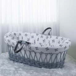 Clair De Lune Rachel Riley Bunny Grey Wicker Moses Basket Moses Baskets & Stands