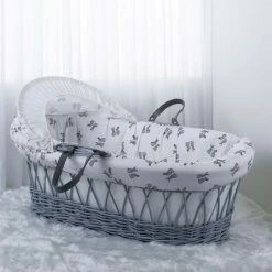 Clair De Lune Rachel Riley Bunny Grey Wicker Moses Basket Moses Baskets & Stands