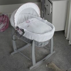 Clair De Lune Over The Moon Grey Wicker Moses Basket Moses Baskets & Stands