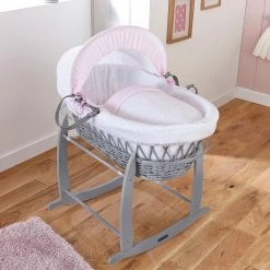 Clair De Lune Stars & Stripes Grey Wicker Moses Basket