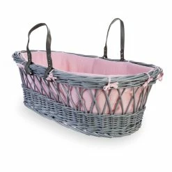 Clair De Lune Baby Love Grey Wicker Moses Basket Moses Baskets & Stands