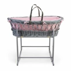 Clair De Lune Baby Love Grey Wicker Moses Basket Moses Baskets & Stands