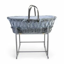 Clair De Lune Baby Love Grey Wicker Moses Basket Moses Baskets & Stands