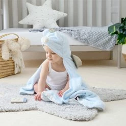 Clair De Lune Cosy Blankets Little Bear Hooded Blanket In Blue