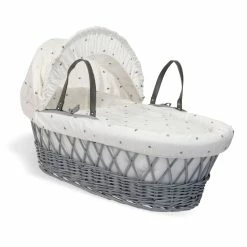 Clair De Lune Lullaby Hearts Grey Wicker Moses Basket Moses Baskets & Stands