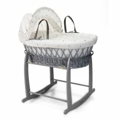 Clair De Lune Lullaby Hearts Grey Wicker Moses Basket Moses Baskets & Stands