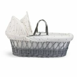 Clair De Lune Lullaby Hearts Grey Wicker Moses Basket Moses Baskets & Stands