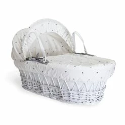 Clair De Lune Lullaby Hearts White Wicker Moses Basket