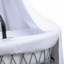 Clair De Lune Muslin Grey Wicker Moses Basket Starter Set & Deluxe Drape