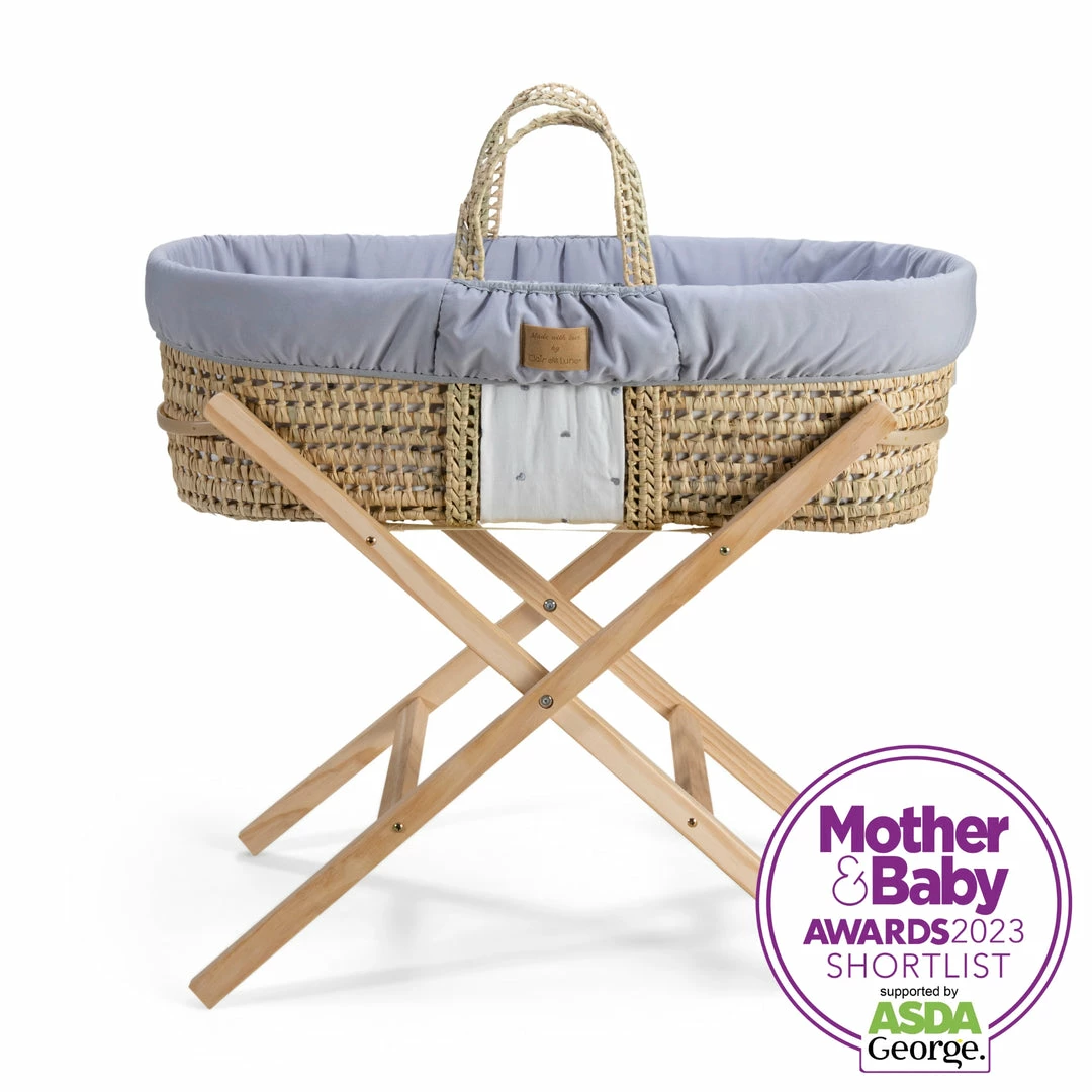 Clair De Lune Reversible Lullaby Hearts Palm Moses Basket Bundle Moses Baskets & Stands