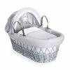 Clair De Lune Silver Lining Grey Wicker Moses Basket Moses Baskets & Stands