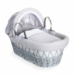 Clair De Lune Silver Lining Grey Wicker Moses Basket Moses Baskets & Stands