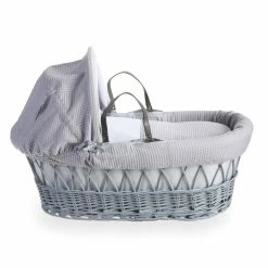 Clair De Lune Silver Lining Grey Wicker Moses Basket Moses Baskets & Stands