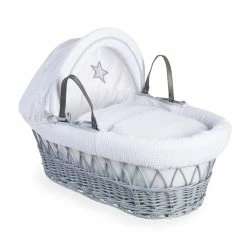 Clair De Lune Silver Lining Grey Wicker Moses Basket Moses Baskets & Stands
