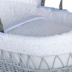 Clair De Lune Stars & Stripes Grey Wicker Moses Basket