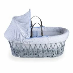 Clair De Lune Stars & Stripes Grey Wicker Moses Basket