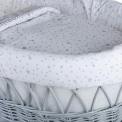 Clair De Lune Stars & Stripes Grey Wicker Moses Basket