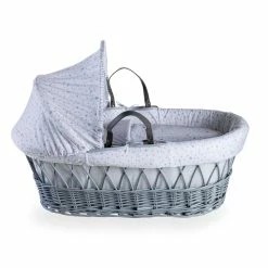 Clair De Lune Stars & Stripes Grey Wicker Moses Basket