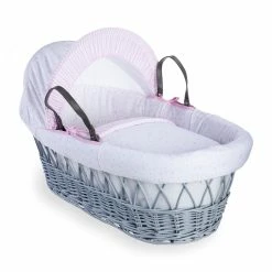 Clair De Lune Stars & Stripes Grey Wicker Moses Basket