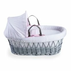 Clair De Lune Stars & Stripes Grey Wicker Moses Basket