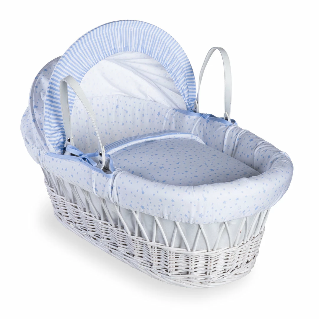 Clair De Lune Stars & Stripes White Wicker Moses Basket Moses Baskets & Stands