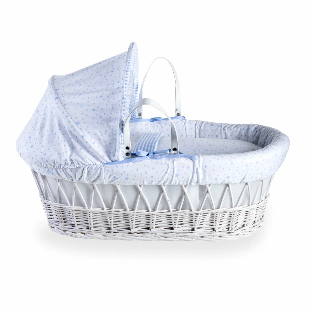 Clair De Lune Stars & Stripes White Wicker Moses Basket Moses Baskets & Stands