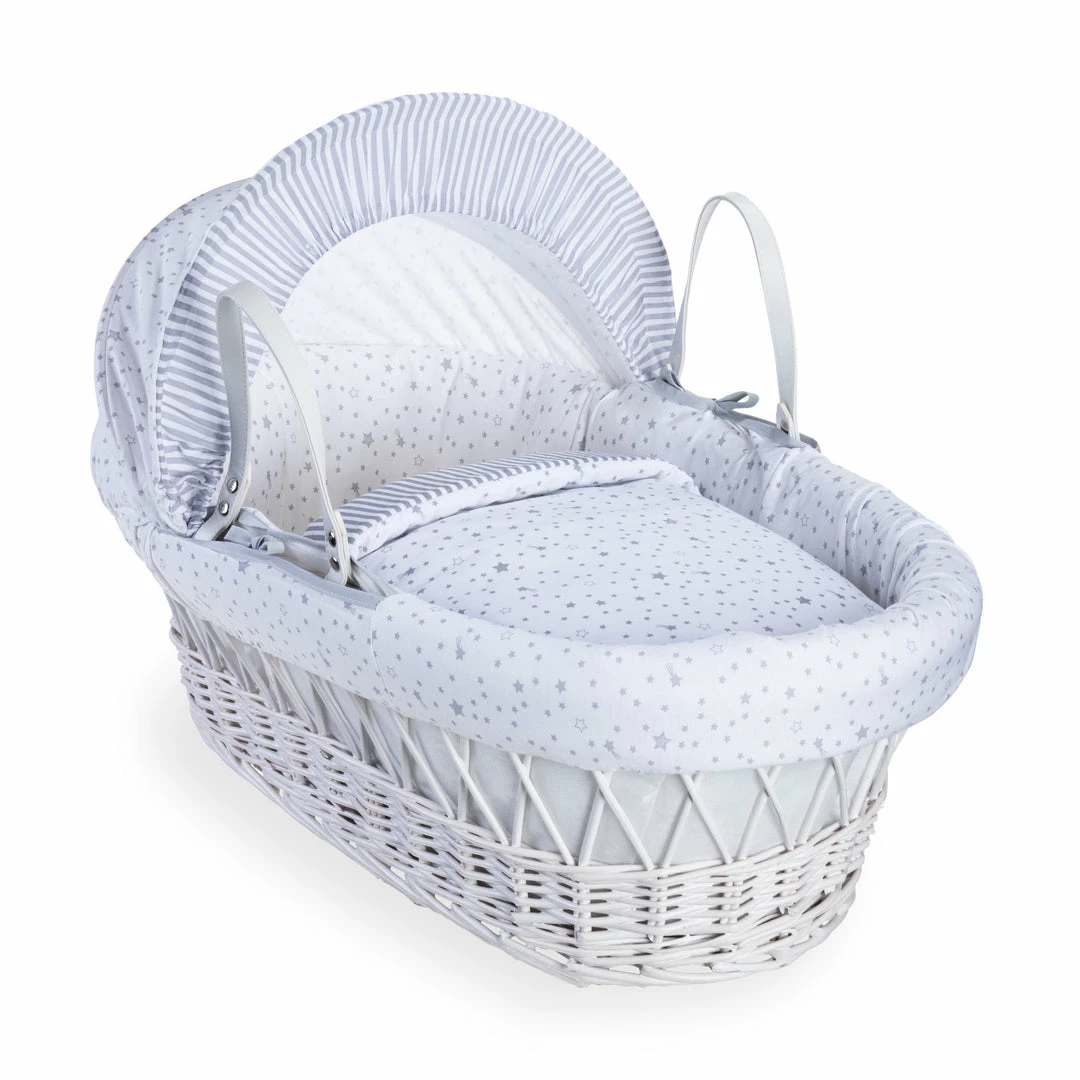 Clair De Lune Stars & Stripes White Wicker Moses Basket Moses Baskets & Stands