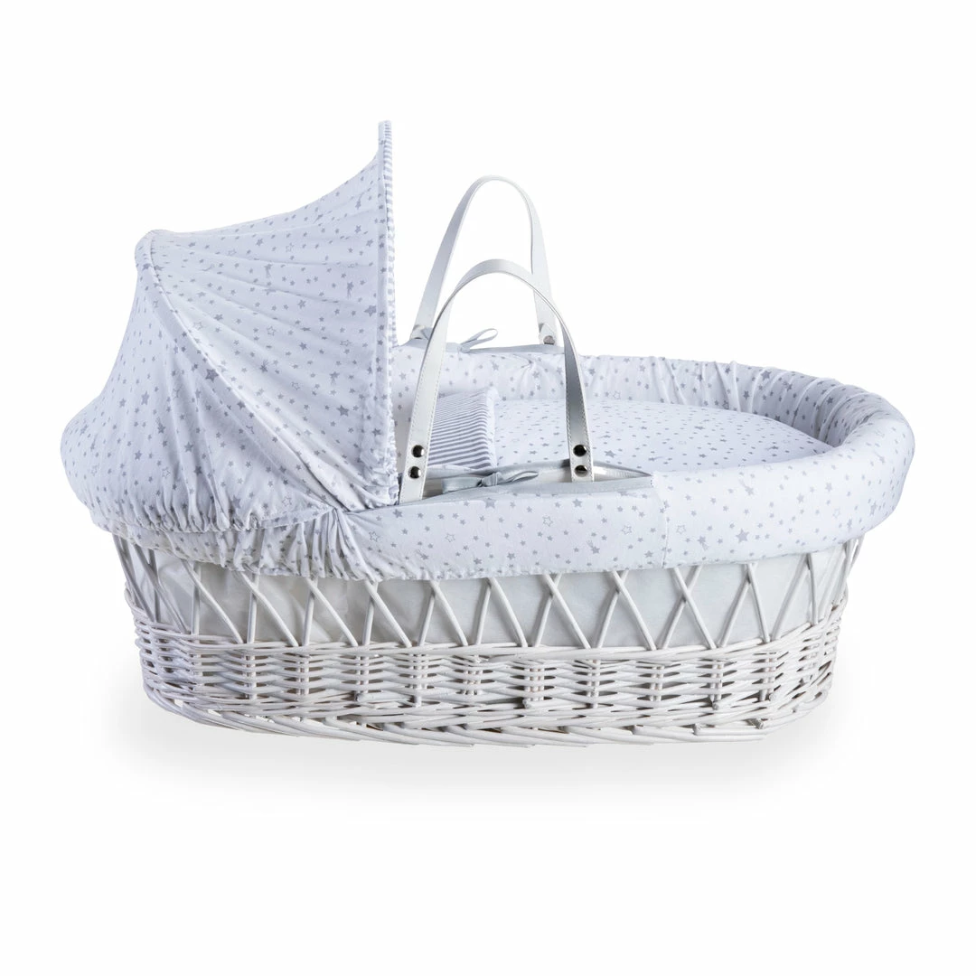 Clair De Lune Stars & Stripes White Wicker Moses Basket Moses Baskets & Stands