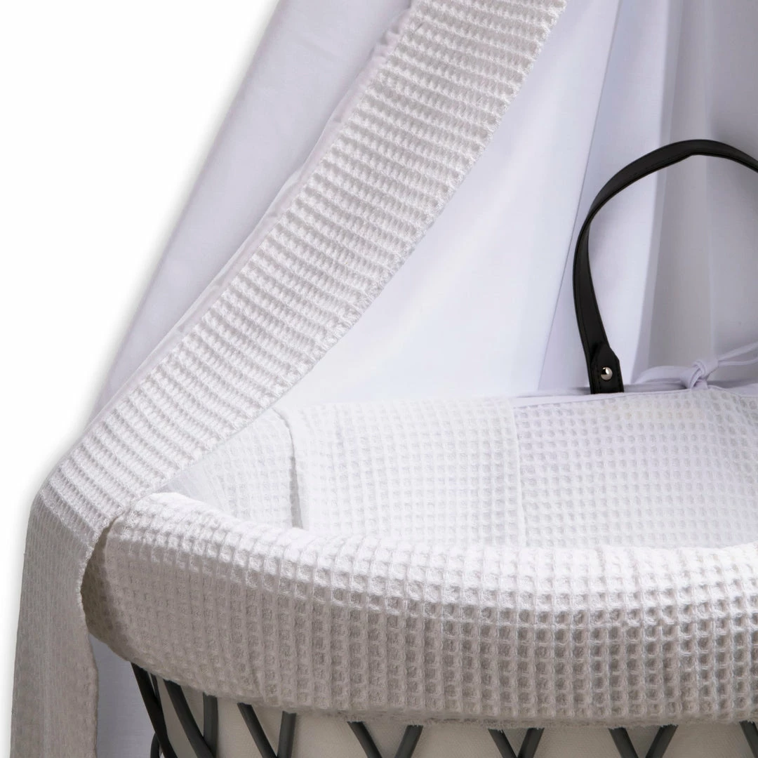 Clair De Lune Waffle Grey Wicker Moses Basket Starter Set & Deluxe Drape