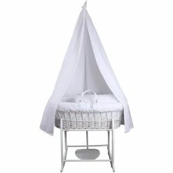 Clair De Lune Waffle White Wicker Moses Basket Starter Set & Deluxe Drape Wicker Moses Baskets