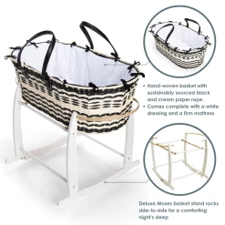 Clair De Lune Special Buy - Black & Cream Sustainable Moses Basket Bundle