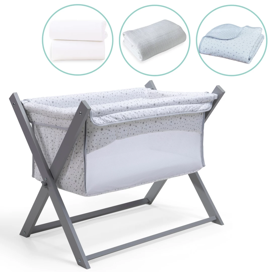 Clair De Lune Stars & Stripes Folding Crib Starter Set Bundle