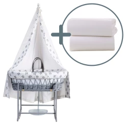 Clair De Lune Rachel Riley Bunny Wicker Moses Basket Starter Set & Deluxe Drape Moses Baskets & Stands