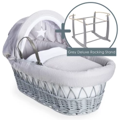 Clair De Lune Silver Lining Grey Wicker Moses Basket Moses Baskets & Stands